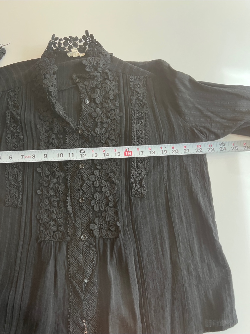 Black Floral Lace Button-Front Women's Top - Picture 9 of 10
